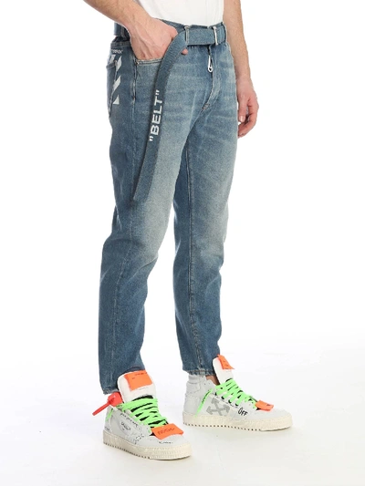 Shop Off-white Slim Low Crotch Jeans In Medium Blue