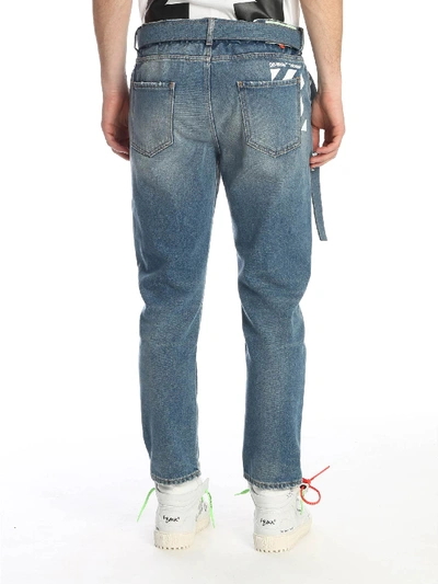 Shop Off-white Slim Low Crotch Jeans In Medium Blue