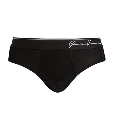 Shop Versace Crystal-embellished Low-rise Briefs