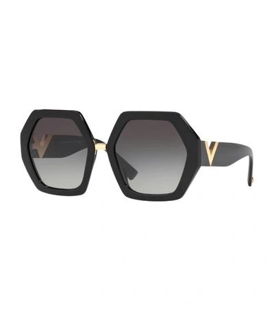 Shop Valentino Garavani Rockstud Heptagon Sunglasses In Black