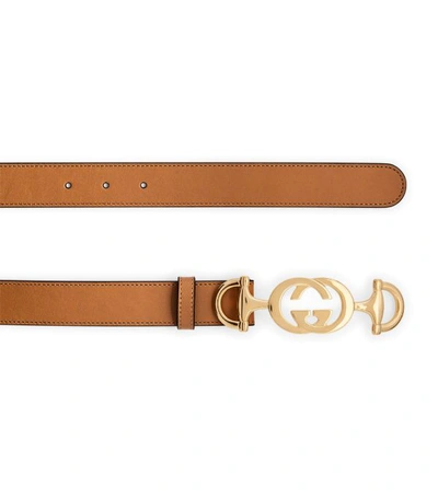 Shop Gucci Leather Interlocking G Horsebit Belt