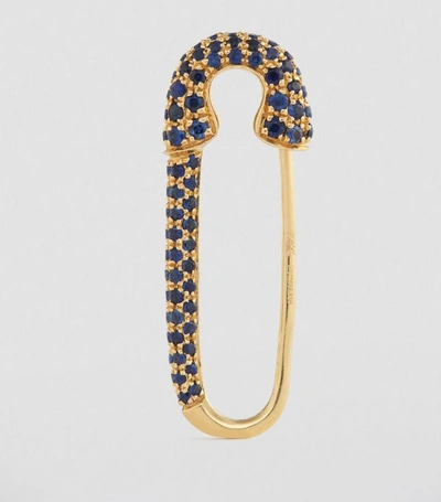 Shop Anita Ko Yellow Gold And Blue Sapphire Safety Pin Single Earring