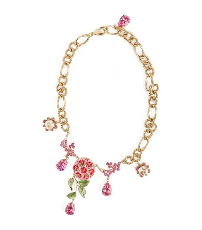 Shop Dolce & Gabbana Crystal Embellished Floral Necklace