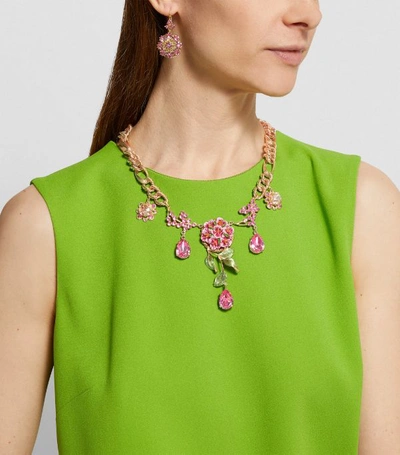 Shop Dolce & Gabbana Crystal Embellished Floral Necklace