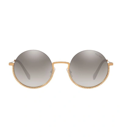 Shop Miu Miu Round Crystal-embellished Sunglasses