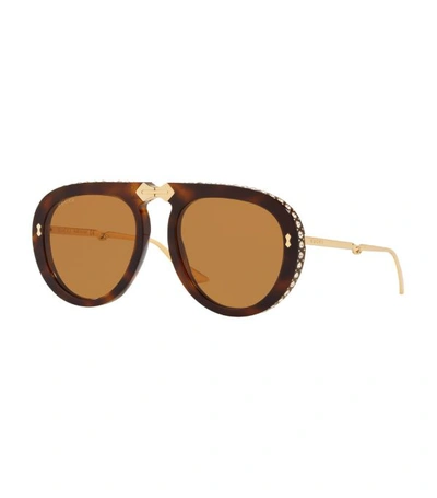 Shop Gucci Embellished Pilot Sunglasses