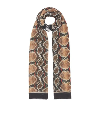 Shop Burberry Python Print Silk Chiffon Scarf