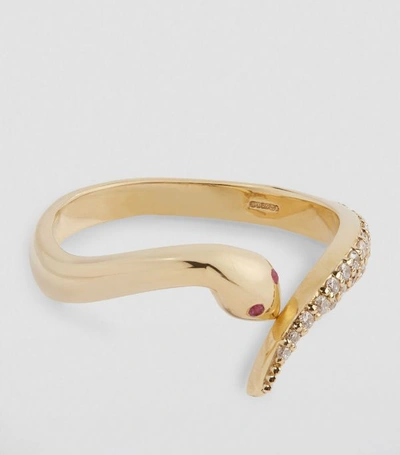 Shop Bee Goddess Yellow Gold, Diamond And Ruby Eve Serpent Ring