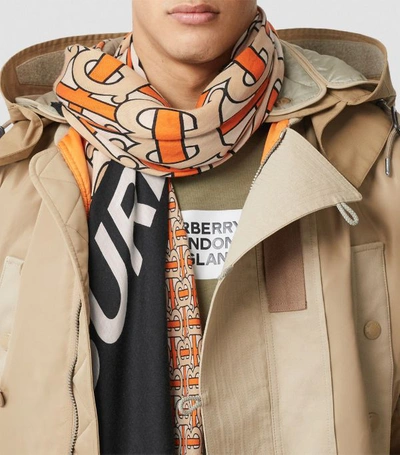 Burberry TB Monogram Scarf in Rust