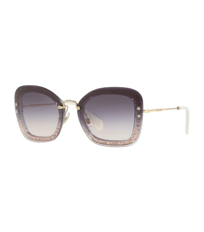 Shop Miu Miu Irregular Glitter Frame Sunglasses