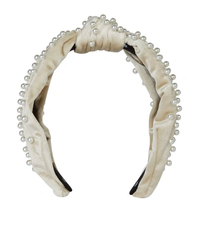 Shop Lele Sadoughi Pearl-embellished Velvet Headband
