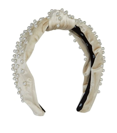 Shop Lele Sadoughi Pearl-embellished Velvet Headband