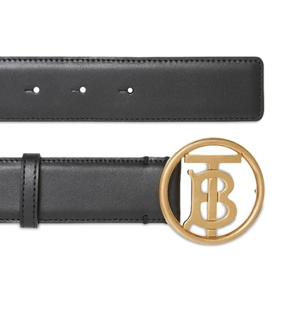 Shop Burberry Leather Monogram Buckle Belt