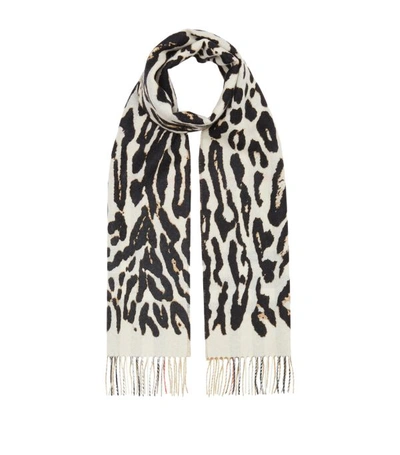 Shop Burberry Leopard Print And Check Cashmere Scarf