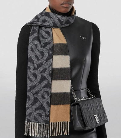 Shop Burberry Cashmere Check Monogram Scarf