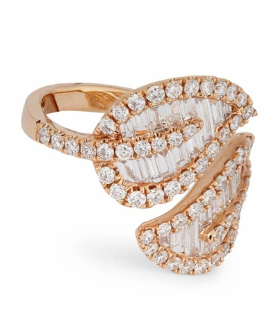 Shop Anita Ko Large Rose Gold And Diamond Leaf Ring (size 5) In White