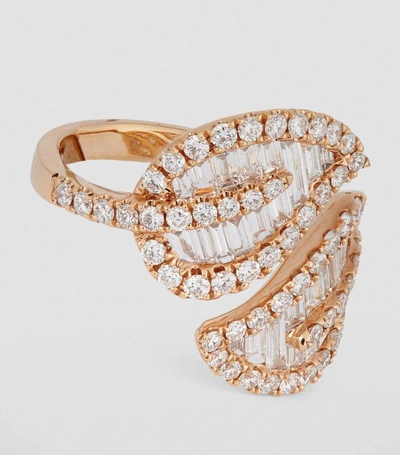 Shop Anita Ko Large Rose Gold And Diamond Leaf Ring (size 5) In White