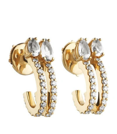 Shop Atelier Swarovski X Paige Novick Arc-en-ciel Yellow Gold, Diamond And Topaz Double Hoop Earrings