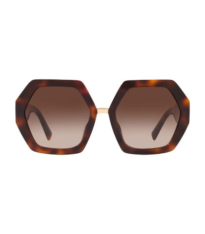 Shop Valentino Garavani Rockstud Heptagon Sunglasses In Brown