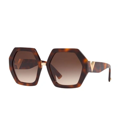 Shop Valentino Garavani Rockstud Heptagon Sunglasses In Brown