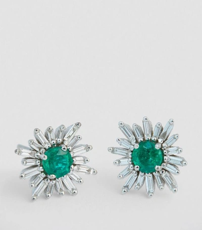 Shop Suzanne Kalan White Gold Diamond And Emerald Fireworks Earrings