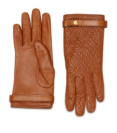 Shop Burberry Leather Tb Monogram Quilted Gloves