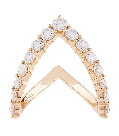 Shop Anita Ko Yellow Gold And Diamond V Ring (size 7)