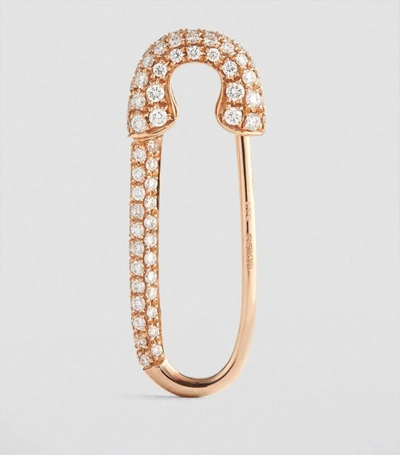 Shop Anita Ko Rose Gold And Pavé Diamond Safety Pin Single Earring