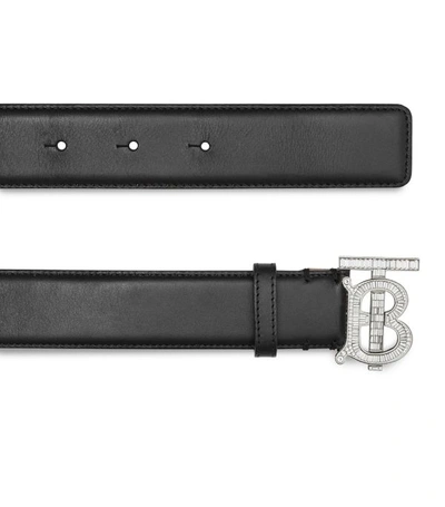 Shop Burberry Crystal Tb Monogram Leather Belt