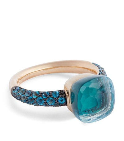 Shop Pomellato Rose Gold, Agate And Blue Topaz Nudo Ring Size 57