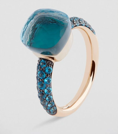 Shop Pomellato Rose Gold, Agate And Blue Topaz Nudo Ring Size 57