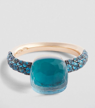 Shop Pomellato Rose Gold, Agate And Blue Topaz Nudo Ring Size 57