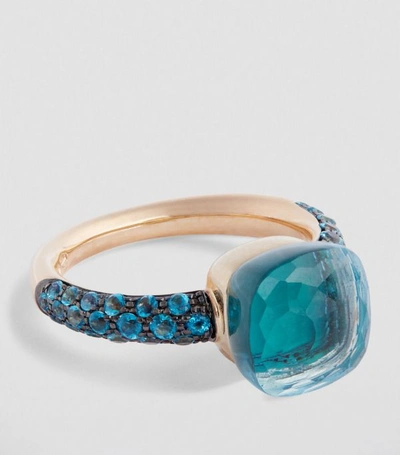 Shop Pomellato Rose Gold, Agate And Blue Topaz Nudo Ring Size 57