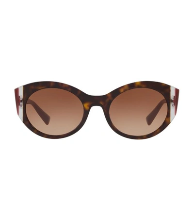 Shop Valentino Oval Tortoiseshell Stripe Sunglasses