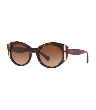 Shop Valentino Oval Tortoiseshell Stripe Sunglasses