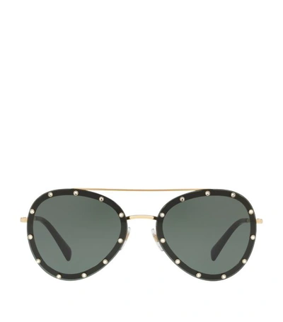 Shop Valentino Garavani Jewelled Aviator Sunglasses In Green