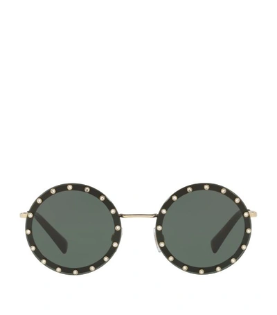 Shop Valentino Garavani Embellished Round Sunglasses In Green