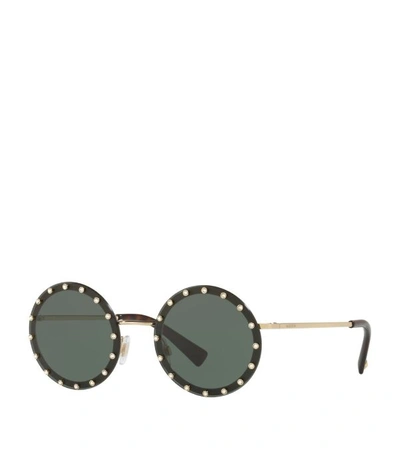 Shop Valentino Garavani Embellished Round Sunglasses In Green