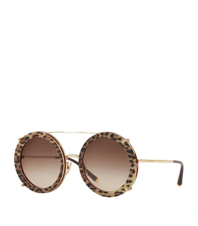 Shop Dolce & Gabbana Leopard Print Round Sunglasses