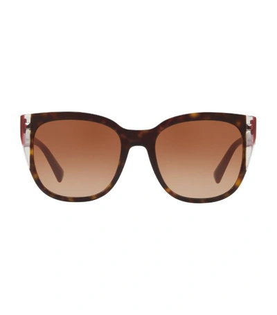 Shop Valentino Oval Tortoiseshell Stripe Sunglasses