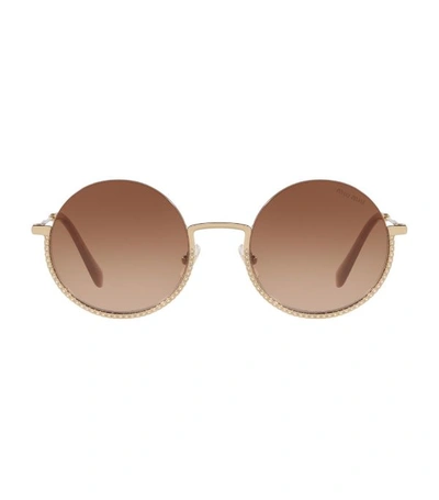 Shop Miu Miu Round Crystal-embellished Sunglasses