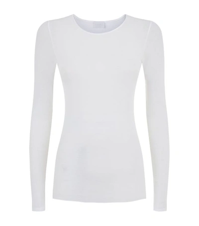 Shop Hanro Cotton Seamless Long-sleeved Top In White