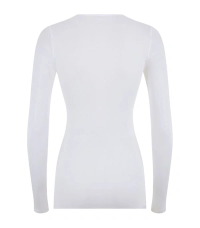 Shop Hanro Cotton Seamless Long-sleeved Top In White