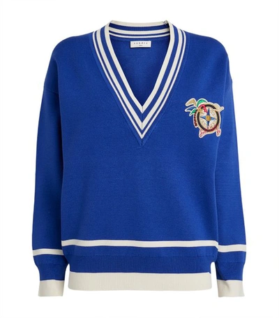 Palmo Appliqu d Striped Knitted Sweater In Blue