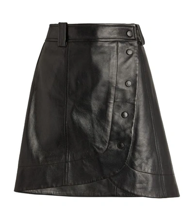 Shop Ganni Leather Asymmetric Mini Skirt