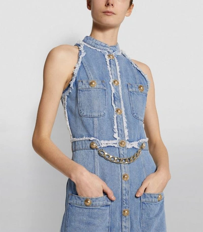 Shop Balmain Button-embellished Denim Dress