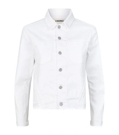 Shop L Agence Cropped Janelle Denim Jacket In White