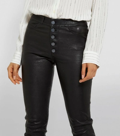 Shop Paige Leather Hoxton Straight Buttoned Trousers