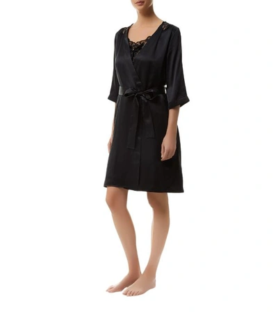 Shop Hanro Lace-detail Silk Robe