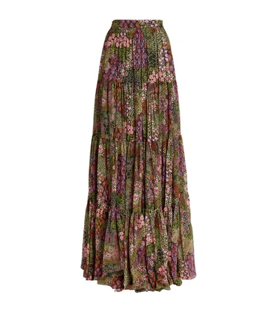 Shop Giambattista Valli Floral Silk Maxi Skirt